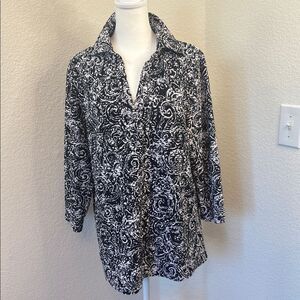 Lane Bryant Black and White Scroll Patterned Blouse Size 14-16